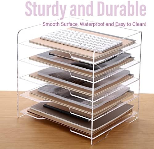 SANRUI Acrylic Paper Organizer Letter Tray for Desk, 5 Tier Enlarged File Sorter,Clear File Holder Desktop Shelf Document Storage for School Office Home - Image 6