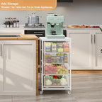4-Tier Kitchen Storage Cart - Fruit Vegetable Storage Cart with Drawers, Wooden Top Metal Wire Kitchen Organizer and Storage Cart with Wheels to Storage Onions Potatoes Cans Snacks for Kitchen - Image 4