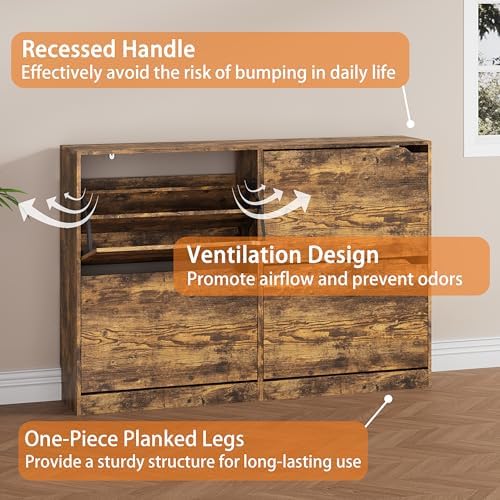 Brown Hidden Shoe Storage Cabinet for Entryway with 4 Flip Drawers - Image 6