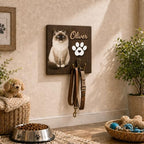 Personalized Dog Key Hook for Wall Mount with Custom Portrait & Name, Paw Print Wooden Wall Organizer, Pet Collar and Harness Holder, Key and Leash Rack for Entryway, Home Decor for Pet Lovers - Image 6