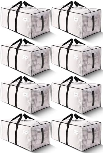 HOMESURE Supports 200lbs Heavy Duty Moving Bags - Strong Zipper & Wrap-Around Handles - Water-Resistant Storage Totes, Durable Alternative to Moving Boxes - 8 Pack - Semi-Transparent by testVendor01-gamma