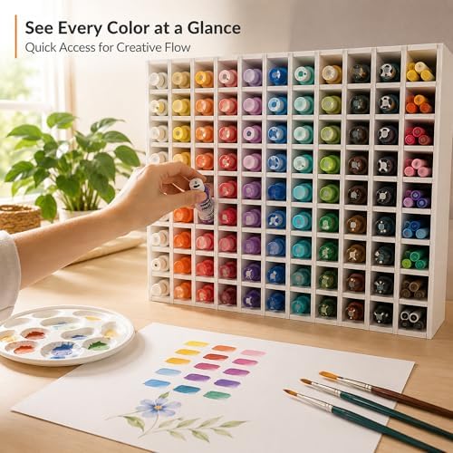 DTTXYSD 100-Grid Paint Organizer, White PVC Wall Mountable Stackable Rack for 2 oz Bottles, Acrylic Paint and Marker Holder - Includes 16 Screws & 1 Screwdriver - Image 6