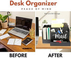 Wood Desk Organizer, Mail Organizer Countertop with Drawer, Black - Image 6