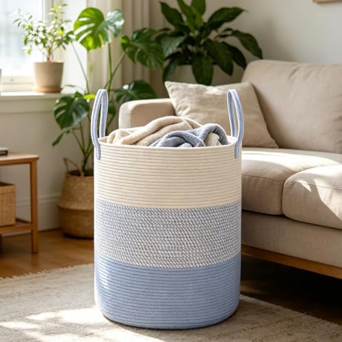105L Extra Large Laundry Basket, Clothes Hamper with Handles- Blue - Image 3