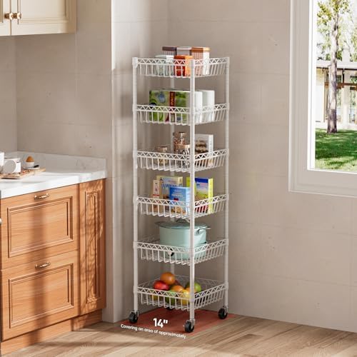 Golpart Basket Shelves Closet Rack with Wheels Metal Pantry Wire Shelf Unit - Image 7