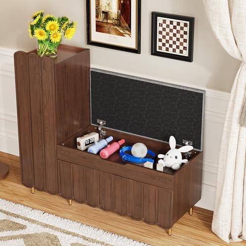 3More L-Shaped Entryway Shoe Bench with Cushioned Seat, Brown - Image 3