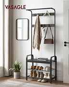 VASAGLE Coat Rack, Hall Tree with Shoe Bench, 4-in-1, 9 Removable Hooks - Image 2