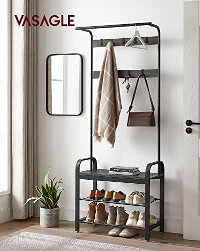 VASAGLE Coat Rack, Hall Tree with Shoe Bench, 4-in-1, 9 Removable Hooks - Image 2