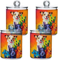 Fustylead 4 Pack Tower Of Cute Dogs Oil Painting Style Vibrant Color Qtip Holder Dispensers, Bathroom Storage Canister Plastic Apothecary Jar Set for Cotton Swabs, Ball, Pads, Floss by Fustylead