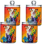Fustylead 4 Pack Tower Of Cute Dogs Oil Painting Style Vibrant Color Qtip Holder Dispensers, Bathroom Storage Canister Plastic Apothecary Jar Set for Cotton Swabs, Ball, Pads, Floss by Fustylead