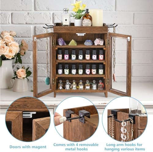 Ikee Design Wooden Storage Cabinet with Glass Door & Adjustable Shelves - Image 4