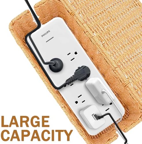 2PCS Cable Management Box, Handmade Rattan Cable Organizer Cord Basket - Image 5