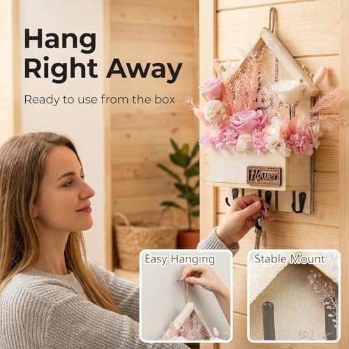 Key Holder Wall Mount with Preserved Pink Roses, Unique Wall Hooks for Home Decor, Forever Flowers Key Hook for Housewarming Gifts, Birthday Gifts for Women, Mom, Friend, Room Decor (Pink) - Image 3