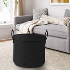 18" X 14" Large Black Basket with Lid, Cotton Rope Storage Basket for Blanket, Toy, Pillow, Towel, Living Room Bedroom Storage Bin, Wicker Woven All Black Organizing Bin with Cover - Image 6