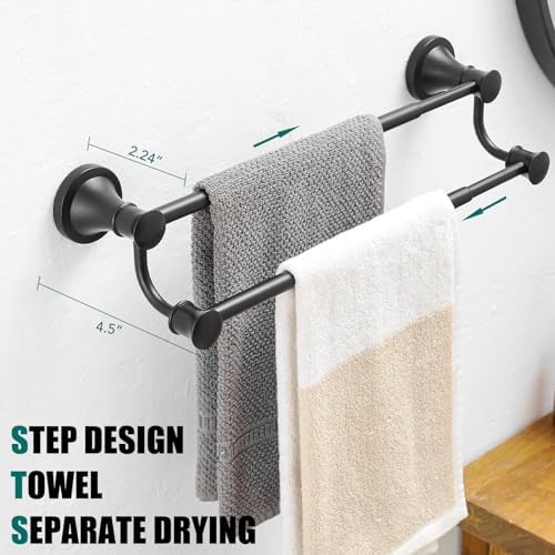 Hoimpro Double Towel Bar Towel Rack for Bathroom Holder Wall Mounted Black - Image 5