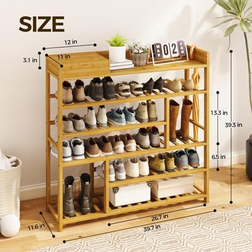 Bamworld Shoe Rack for Front Door Entrance Bamboo Shoe Organizer with Storage Box Free Standing Shoe Cabinet Shoe Storage Shelf for entryway, Closet and Doorway (Natural) - Image 3