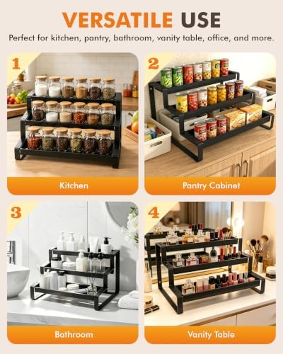 Spice Rack Organizer for Cabinet Expandable Metal 3 Tier Spice Rack Black - Image 7