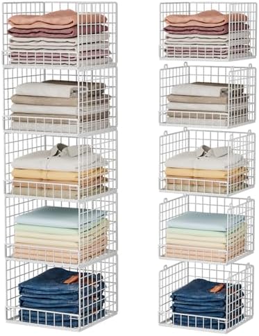 5-Tier Stackable Closet Organizers and Storage Baskets, Closet Shelf Organizer, Space-Saving closet organizer system, Foldable Clothes Storage Bins for Closet Organizer System, White(Patent 30022416) by Huxitocan
