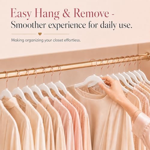 Smartor White Velvet Hangers 50 Pack, Non Slip Rose Gold Hook Felt Hangers - Image 5