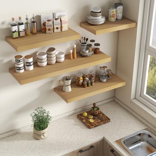 Vivelove Deep Floating Shelves 48x12” Set of 2, Oak - Image 5
