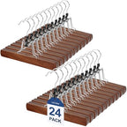 TOPIA HANGER 24 Pack Wooden Pants Hangers, Hair Extension Hangers Non Slip Skirt Hanger Wood Clamp with Velvet Padded 360° Swivel Hook for Jeans, Skirts, Trousers, Wigs Walnut CT68WA by TOPIAHANGER