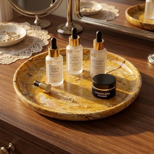 YKAJO Honey Bronze Round Marble Tray, 10" Deep Catchall Vanity Organizer - Image 7