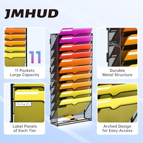 11-Tier Wall File Organizer and Hanging File Organizer with Base, Black - Image 3
