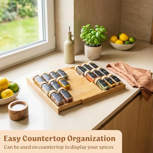 EDELHAUS Bamboo Spice Drawer Organizer, Expandable 4 Tier Spice Rack - Image 6