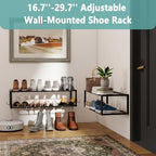 2 Pack Wall Mounted Shoe Rack, Expandable 16-29" with 4 Hooks - Image 5