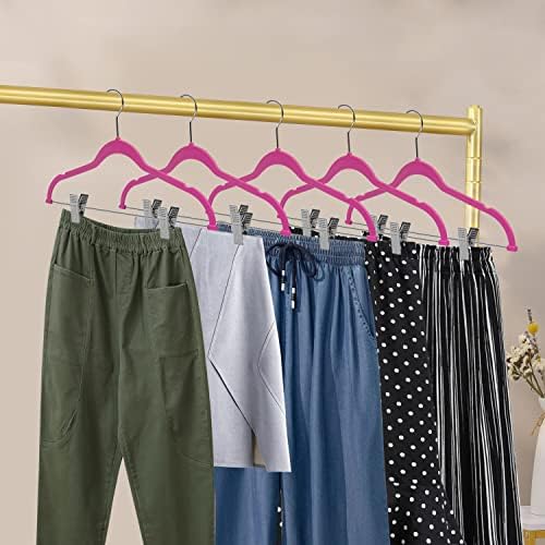 80 Pack Pink Quality Plastic Non Velvet Non-Flocked Thin Compact Coat Hangers with Metal Clips for Skirts Pants Blouses 360° Swivel Hook - Image 6