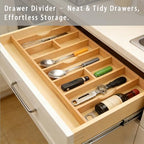 Silverware Drawer Organizer - Trim-to-Fit with Adjustable Dividers for Kitchen Utensil Storage, Beech Wood Frame with 11 Sizes (24" W x 22" D) - Image 3