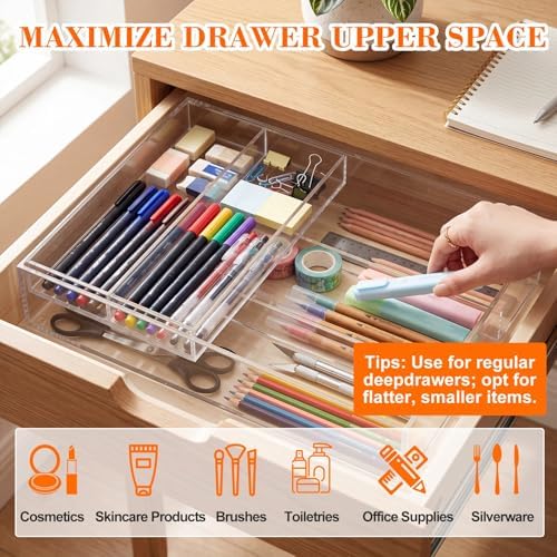 2 Layer Acrylic Deep Kitchen Utensil Drawer Organizer for Flatware Utensils - Image 5