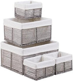 Vagusicc Wicker Storage Basket, Hand-Woven Paper Rope Wicker Baskets, Rectangular Small Wicke Baskets for Organizing, Cube Storage Bins for Closet/Clothes/Dresser, Grey, 5-Pack by Vagusicc