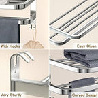 15 Inch Bathroom Towel Rack Towel Shelf with Double Towel Bars Lavatory Wall Mount Holder with Hooks Stainless Steel Hotel Bath Rack - Image 4