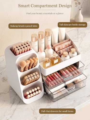 Booklov Large Makeup Organizer for Vanity Countertop, White - Image 3