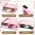 LEKETREE Dual Monitor Stand Riser with Drawer and 2 Pen Holders, Pink - Image 6