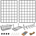 ODOXIA 2 Pack Wire Wall Grid Panel With Accessories | Includes Hanging Basket, Shelf & Hook Rack | Photo Grid Wall Panels | Hanging Home, Office & Kitchen Décor | Metal & Black by Odoxia