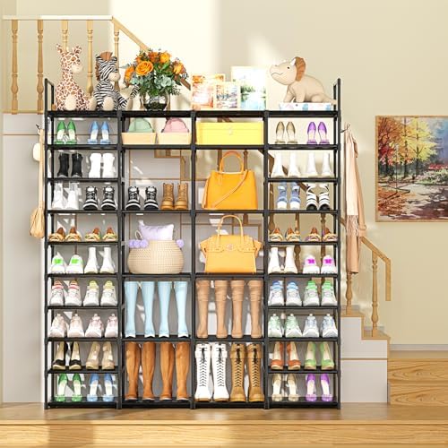 Kottwca 4 Row 10 Tier Large Shoe Rack Organizer for Closet Entryway, 72-80 Pair Shoe Boot Storage Rack, Metal Shoe Shelf Big Vertical Stackable Shoe Stand for Bedroom Corner - Image 2