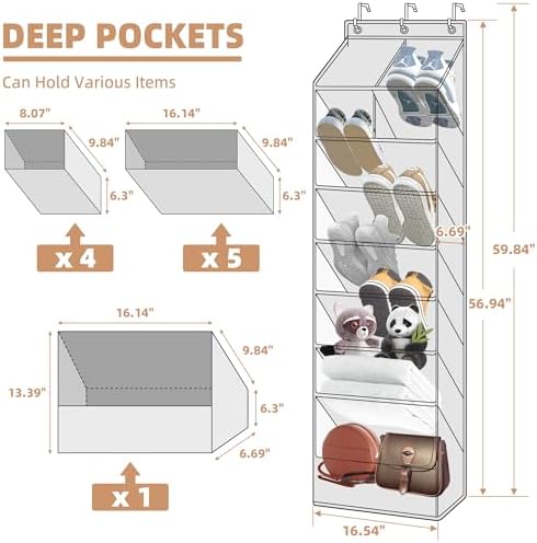 STORAGE MANIAC Over the Door Shoe Organizer Heavy-Duty Large Deep Pocket Hanging Shoe Organizer Shoe Rack Door Closet Shoe Organizer for Wall, Dorm & Narrow Door Storage Shoe Holder Grey, 1 Pack - Image 3