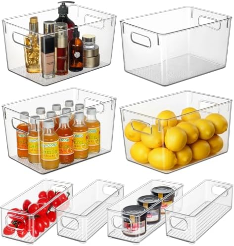 Hudgan 8 Clear Plastic Storage Bins for Pantry Organizer, Kitchen Cabinet by HUDGAN