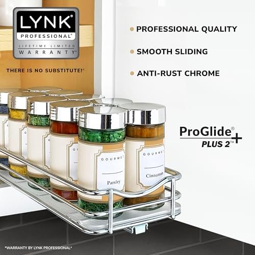LYNK PROFESSIONAL® Pull Out Spice Organization for Cabinets - 4-3/8 inch Wide – Spice Rack for Inside Cabinets, Slide Out Spice Rack Organizer for cabinet – Pull Out Spice Rack, Sliding 1 Tier Chrome - Image 2