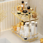 2 Tier Corner Bathroom Counter Organizer, Cosmetic Skincare Organizer, Bathroom Countertop Perfume Tray Vanity Organizer, Kitchen Spice Corner Storage Shelf - Image 2