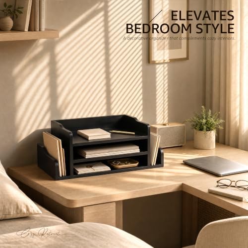 Wood Desk Organizer: File Organizer for Classroom & Office Storage, Black - Image 4
