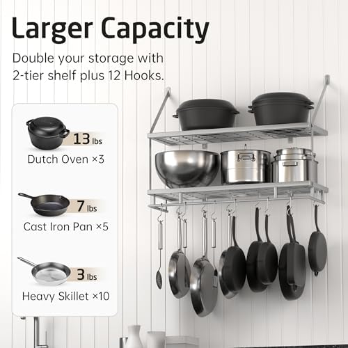 KES 30-Inch Silver Gray Pot Rack Wall Mounted, 100 Lbs Capacity - Image 2