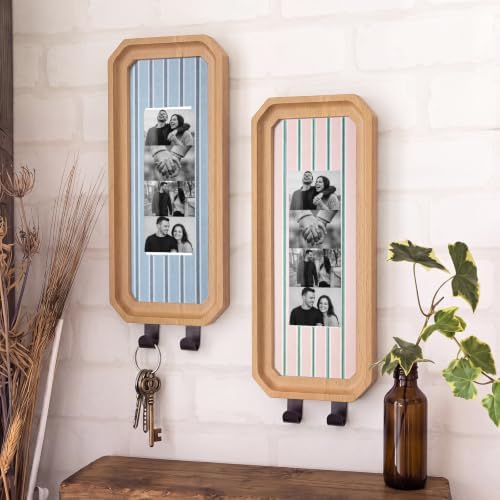 Marsui 2 Set Solid Oak Photobooth Strip Frame with Key Hooks Wall-mounted Photo Frame Fits 2 x 6 Inch Photo Strips, for Home Wall Wedding Graduation Decor - Image 6