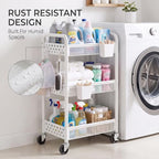 3 Tier Heavy Duty Metal Rolling Storage Cart Organizer with Wheels, White - Image 7