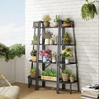 Hoctieon Corner Shelf, 4-Tier Corner Bookshelf, Rustic Ladder Shelf, Industrial Display Stand for Living Room, Kitchen, Home Office, Balcony, Small Space, Metal Frame, Black - Image 4