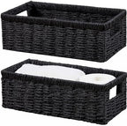 Vagusicc Wicker Storage Basket, Paper Rope Wicker Baskets with Handles, Toilet Paper Basket for Toilet Tank Top, Small Wicke Baskets for Organizing Shelves, 2-Pack, Black by Vagusicc