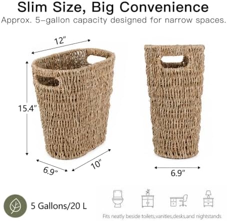 Coeusy Wicker Trash Can,Seagrass Waste Basket for Bathroom,Bedroom,5 Gallon - Image 3