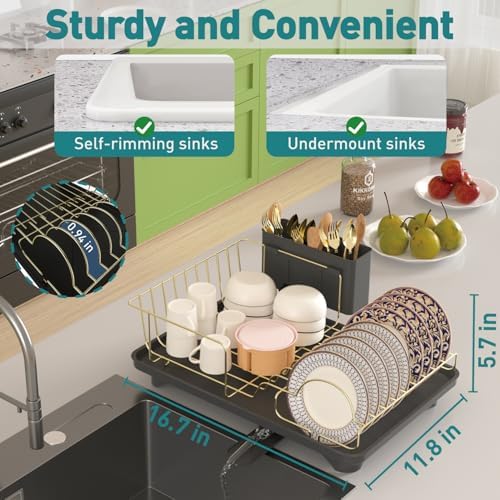 Buruis Stainless Steel Dish Drying Rack with Drainage System, Black - Image 3